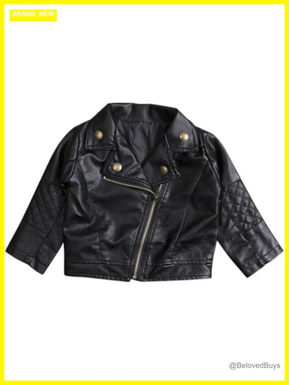 Baby Faux Leather Lapel Jacket Oblique Zipper Coat Outerwear